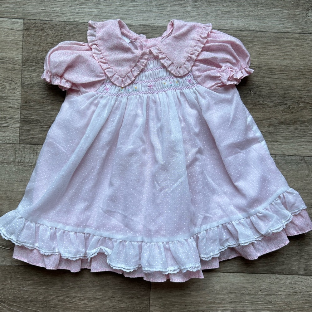 Vintage Polly Flinders Frill Pink Ruffled Baby Dress